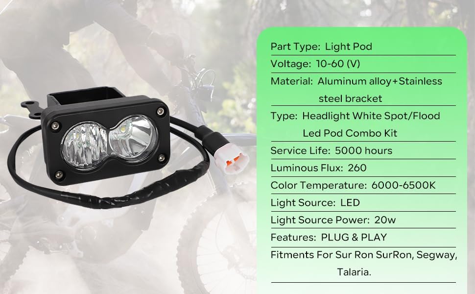 motoparty Headlight Kit for Sur-Ron Segway X260, Clear White 6000-6500K Spot/Flood Light Pods Combo Kit, Motorcycle Lights Bars Accessories, Bright Front Lamp （3 Inch）