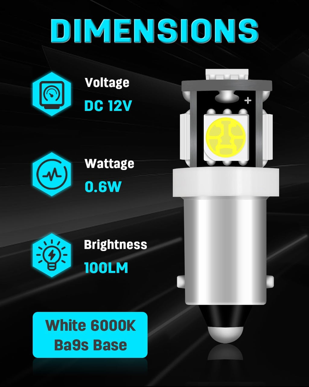 Qoope 20-Pack BA9S LED Bulb White, 53 57 T11 T4W 64111 LED Bulb 12V 5SMD 5050 for Car Interior Dome Map License Plate Courtesy Step Glove Box Light