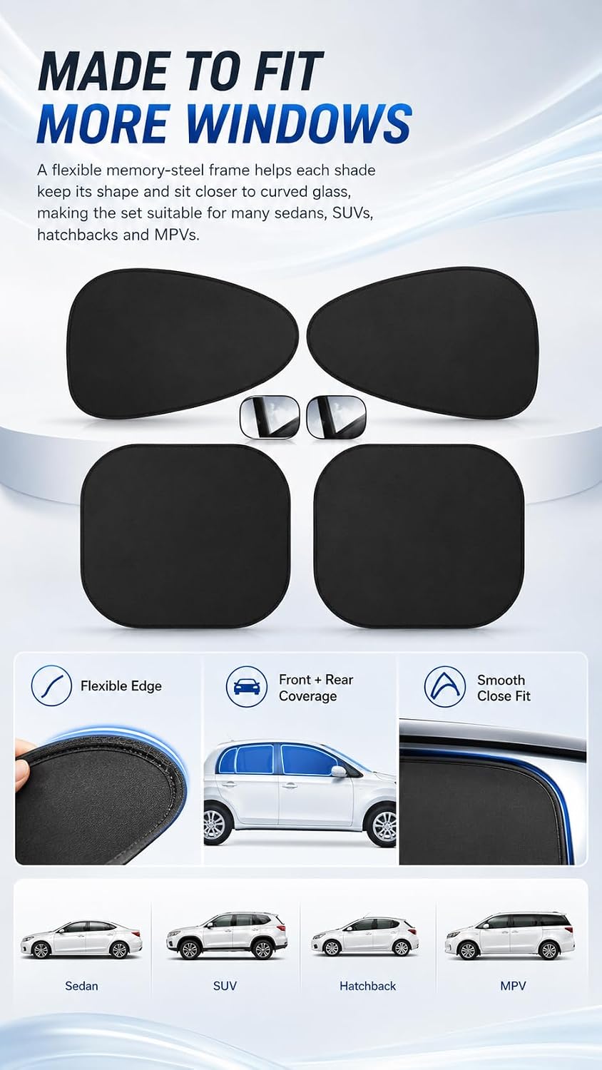 Static Cling Car Window Shades, Thermal Insulation Privacy Sun Shade, UV Heat Block Car Side Window Sun Blocker, Foldable Sunshade, Universal Fit SUV Sedan MPV, No Glue No Residue