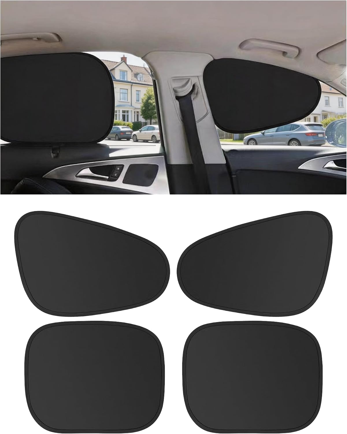 4-Pack Car Window Shades – Static Cling Side Window Covers for Solar Light Filtering, Automobile Sunshade Set for SUVs, Trucks & Sedans
