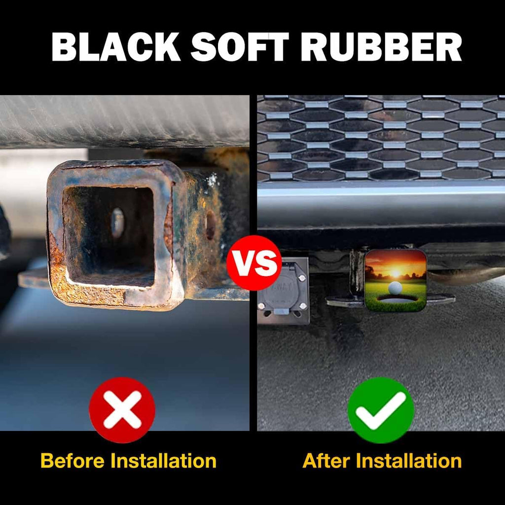 Golf Tube Hitch Cover 2 Inch Sport Golf Ball Grass Hole Sunlight Rubber Receiver Tube Hitch Plug for Cars, Square Hitch Plug Covers for Trucks
