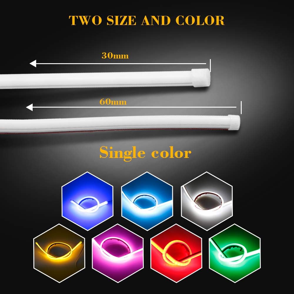 YSY 2Pcs Ultrafine DRL LED Strip Tube Flexible Waterproof Daytime Running Light For Car Headlight LED Strip,Decorative Lamp,Running Light,Neon Lights,Turn Signal Light (30cm(11inch), White)