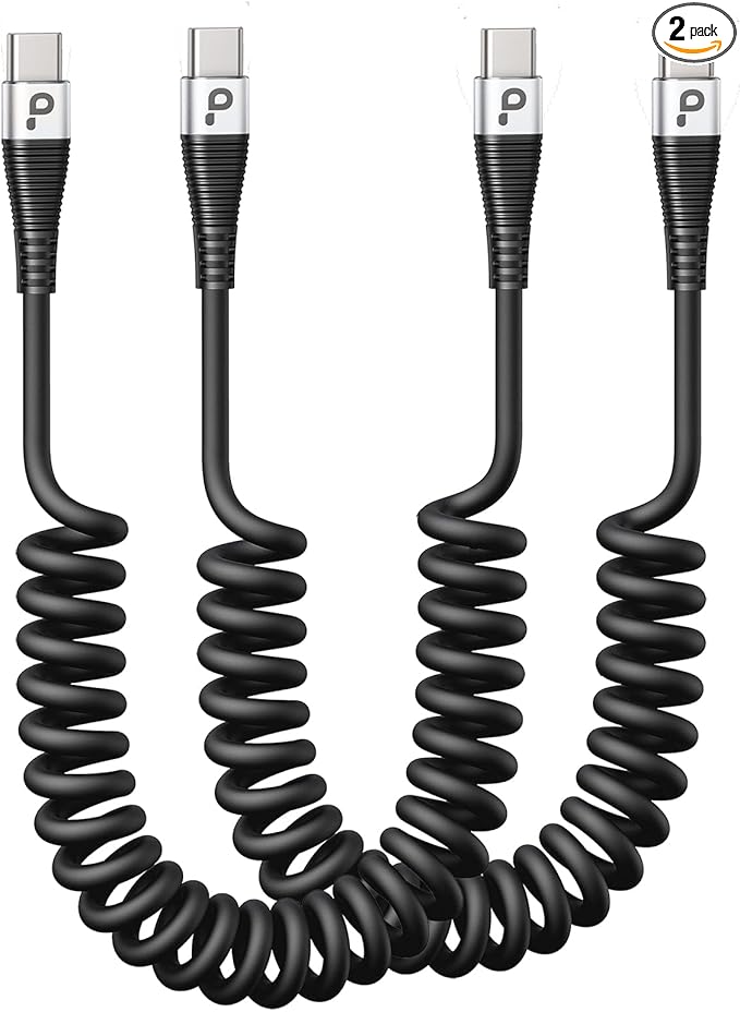 USB C to USB C Charger Cable, Coiled USB C Charger Cable by PRAKIE