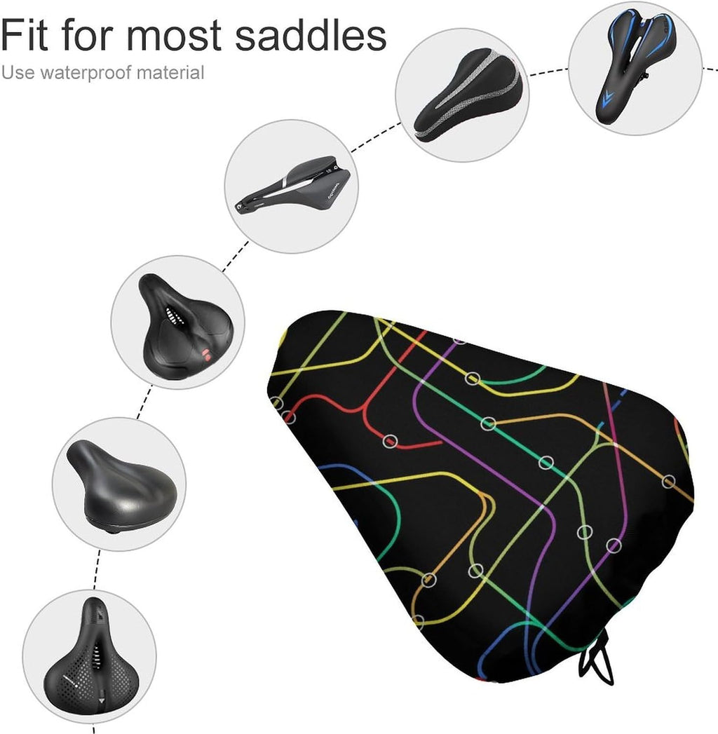 Bicycle Seat Cover Fits Stationary Cruiser Indoor Outdoor Padded Bicycle, Rainproof Waterproof Network Subway Art Bike Cushion Saddle Cover