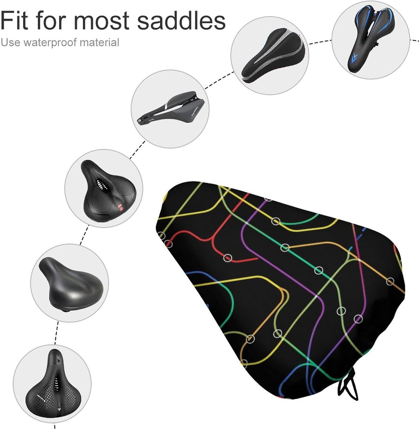 Bicycle Seat Cover Fits Stationary Cruiser Indoor Outdoor Padded Bicycle, Rainproof Waterproof Network Subway Art Bike Cushion Saddle Cover