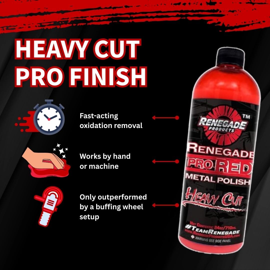 Renegade Products Wheel Window Polishing Bundle – Pro Red Liquid Metal Polish with 1/8" Foam Polishing Cones & Barrels – Drill Attachment Kit for Aluminum & Stainless Steel for Wheels & Tight Spaces