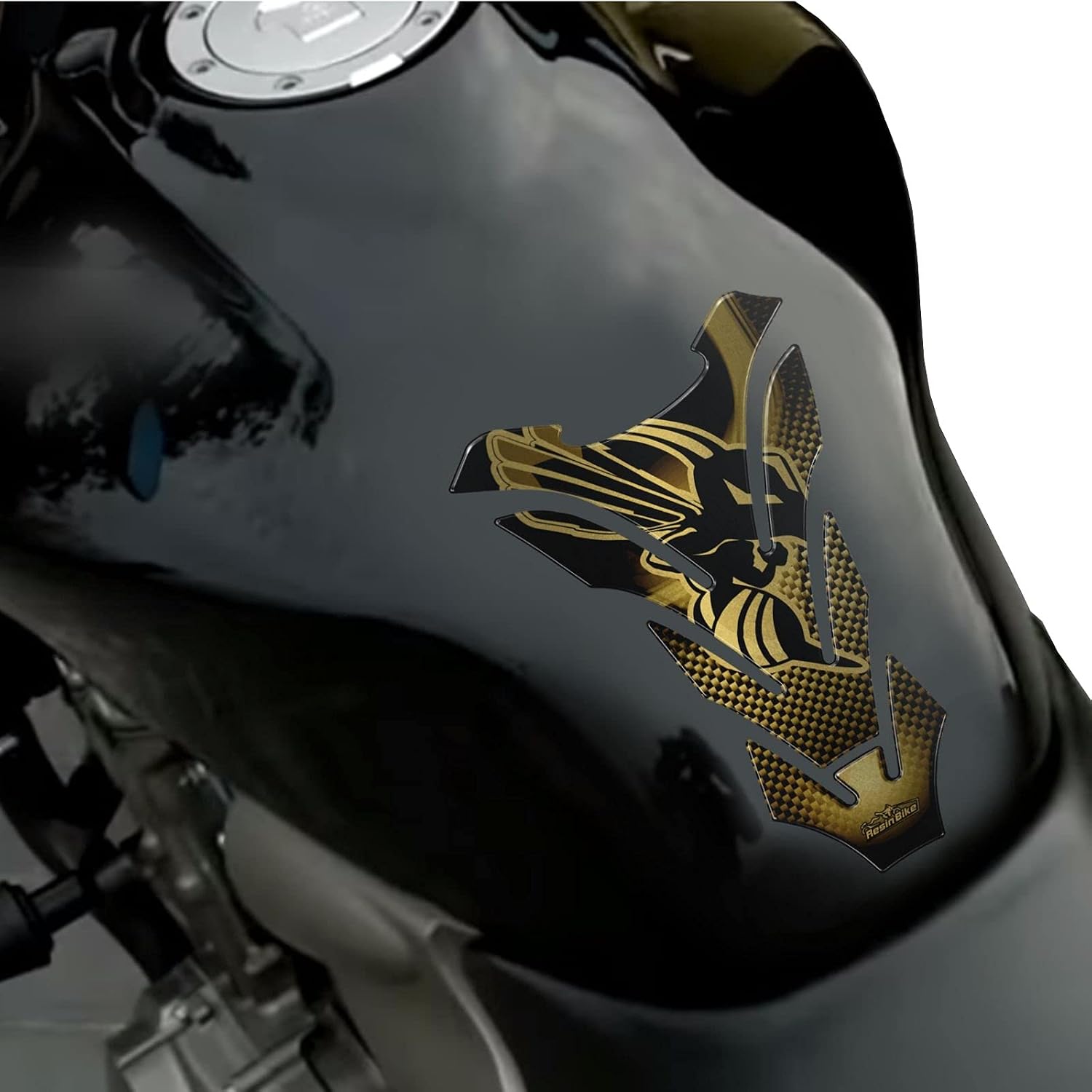 Resin Bike Motorcycle 3D Stickers Compatible with Honda Hornet Gold. Tank Protector Protection from Bumps and Scratches. Resin Stickers – Black and Gold - Made in Italy