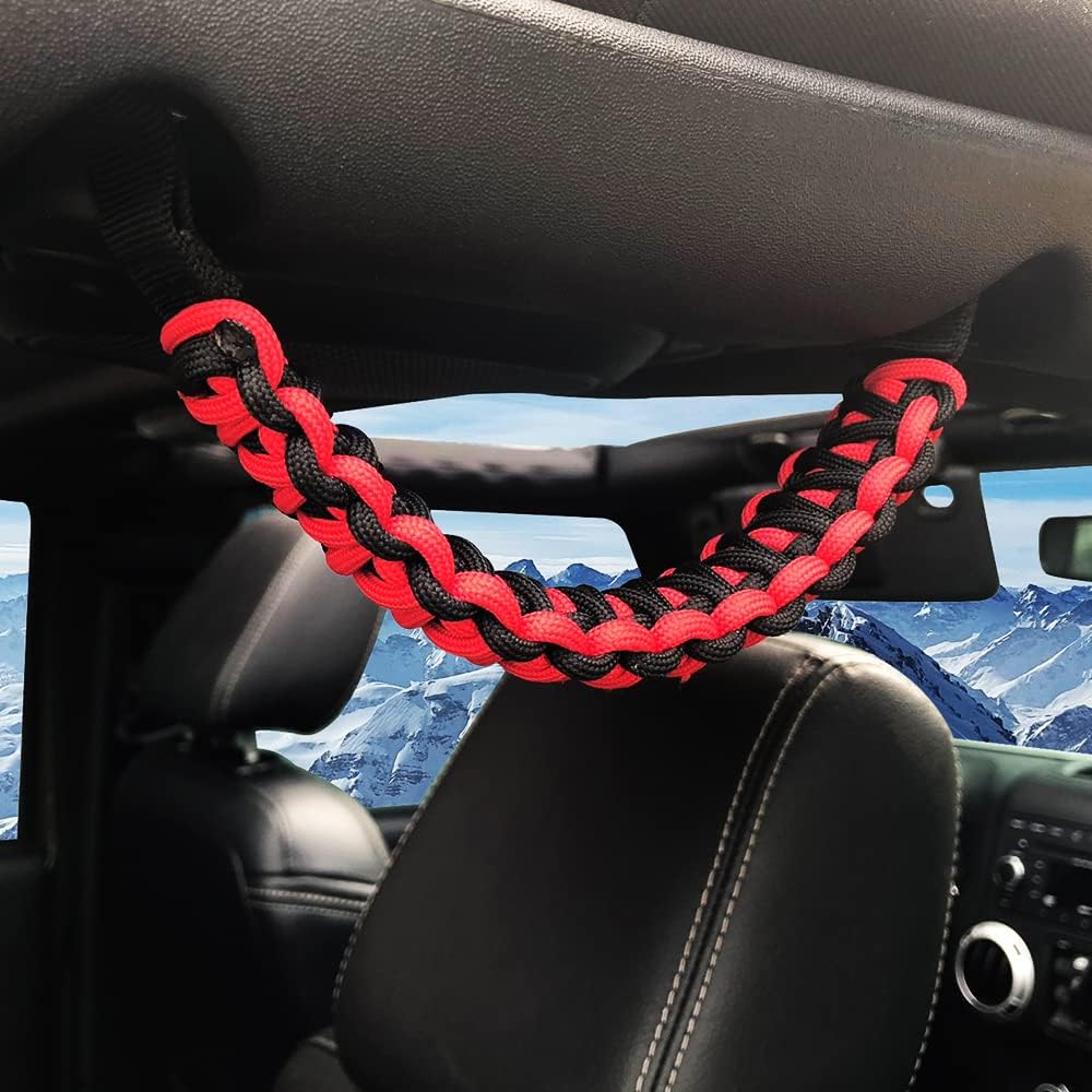 4 x Paracord Grab Handles Compatible with Wrangler JK JKU JL JLU JT Accessories Universal Roll Bar Grab Handles Replacement for Wrangler Grip Handle (Red)