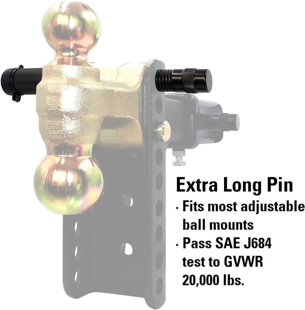 TowWorks 79831 Keyed Unique 5/8" Trailer Hitch Lock with Extra Long 4-1/2" Span, Double Safety Tow Hitch Locking Pin for 3" Receivers and Adjustable Channel Mounts