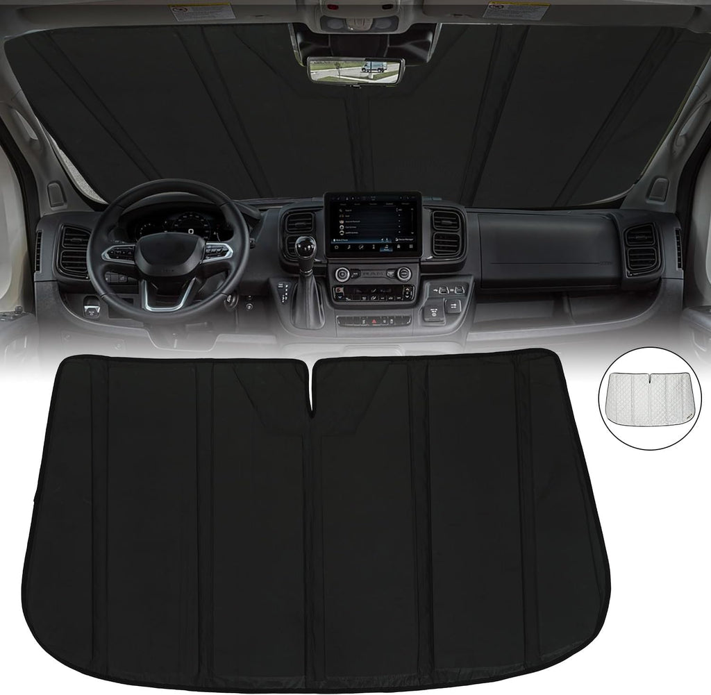 ROCCS Thickest Windshield Sun Shade fit for 2014-2026 Dodge RAM ProMaster Full Size Cargo Van, Diamond Foldable ProMaster Sunshade Front Window Sun Visor Protector Blocks UV Rays Keep Your Car Cooler