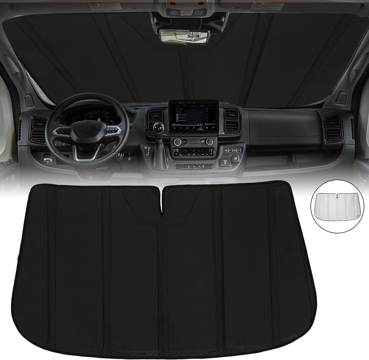 ROCCS Thickest Windshield Sun Shade fit for 2014-2026 Dodge RAM ProMaster Full Size Cargo Van, Diamond Foldable ProMaster Sunshade Front Window Sun Visor Protector Blocks UV Rays Keep Your Car Cooler