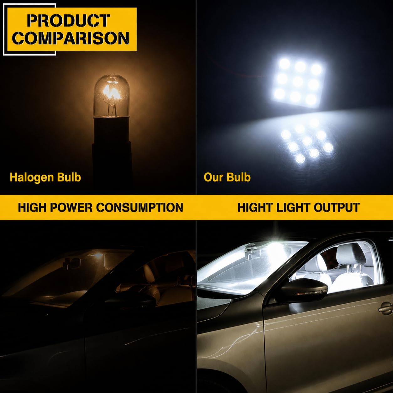 YM E-Bright 5-Pack White 5050 24SMD Led Panel Dome Light Lamp Auto Car Reading Interior Lamp DC 12V With T10 / BA9S / Festoon Adapters