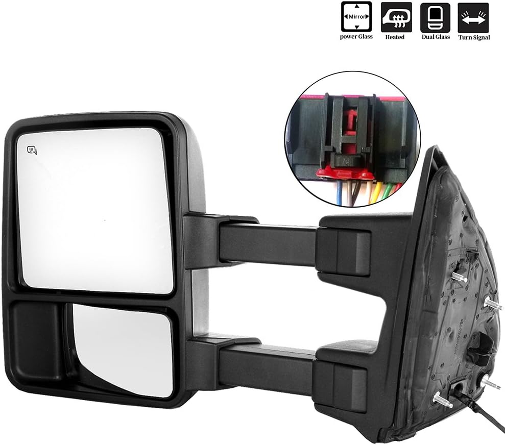 Driver Side Heated Towing Mirrors Fits 2008-2016 for Ford for F-250 for F-350 for F-450 for F-550 Super Duty, Power Adjusted View Mirror with Turn Signal Indicator