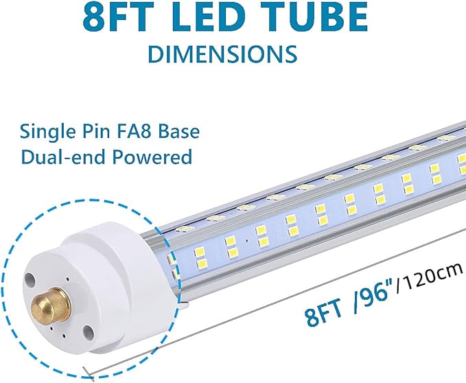 4 Pack, 120W 8ft Led Bulbs, 19500lm 6000k 8' Led Bulb, V Shaped Clear Cover T8 - Image 3