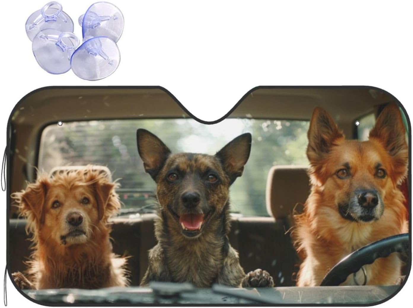 Dog Animal Driving Windshield Sun Shade, Front Window Sunshade Cover Sun Visor Shield Foldable Uv Ray Reflector for Car SUV Truck