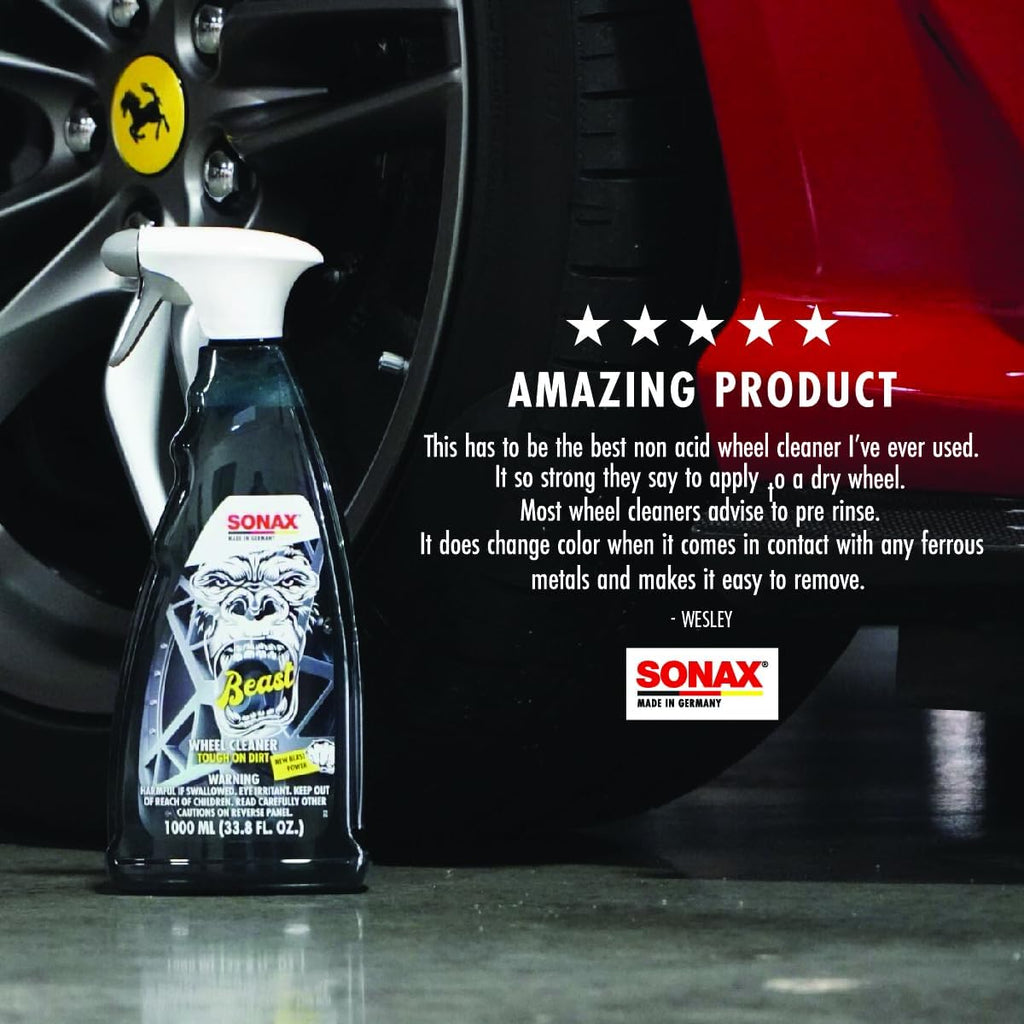 SONAX Beast Wheel Cleaner | Color-Changing Formula for Wheels & Rims | Dissolves Baked-On Contamination, Road Grime & Iron Particles | Safe for Factory and Aftermarket Finishes | 1 Liter | 33.8 oz