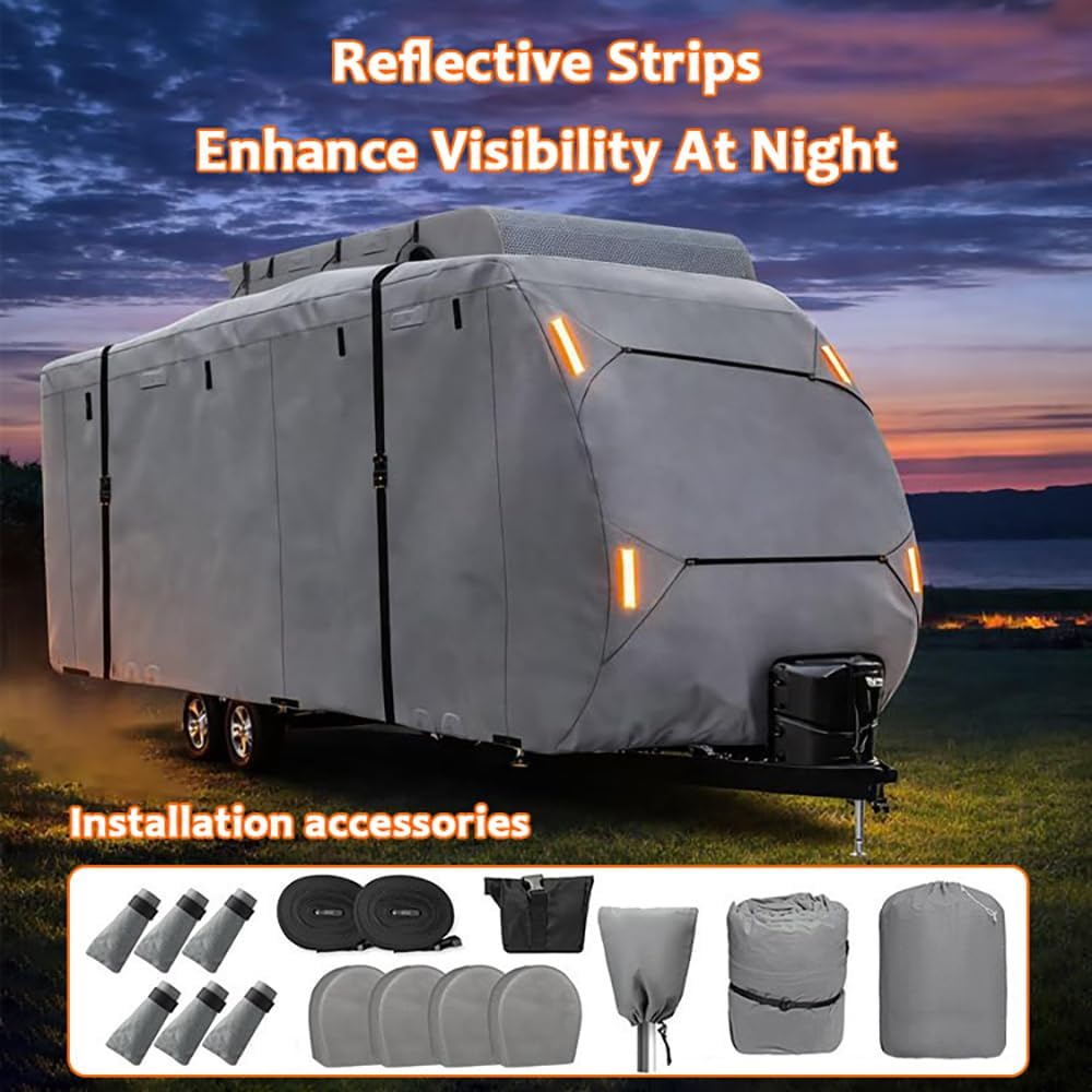 RV Cover for Forest River Rockwood Geo Pro 20fbs 2022-2026, Heavy Duty Water Resistant Travel Trailer Motorhome Cover with Windproof Straps All-Weather Camper Cover