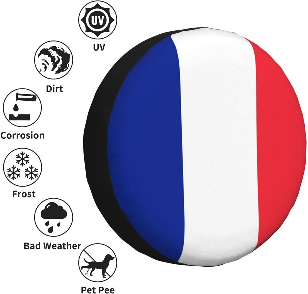 French Flag Print Universal Spare Tire Cover for RV, Jeep | Wheel Protector Fits Rv, Trailer, Jeep, Shield Tires From Sun, Dirt And Rain For Outdoor Storage