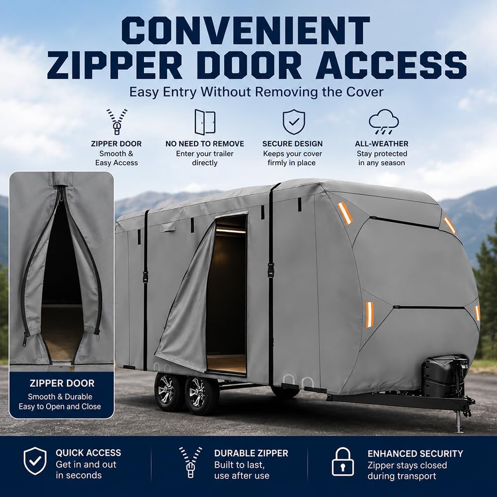 Custom Fit Travel Trailer Cover for Fleetwood Prowler 320FKDS 2008-2012, Heavy Duty 420D Waterproof RV Cover, Windproof All Weather Camper Storage Cover