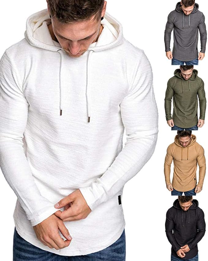 Lexiart Mens Fashion Athletic Hoodies Sport Sweatshirt Solid Color Fleece - Image 2