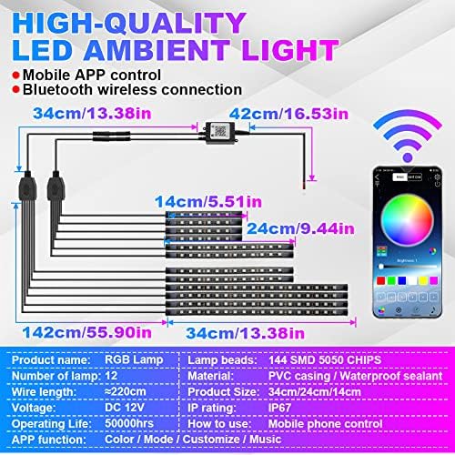 12pcs Motorcycle LED Underglow Kits,16 Million Colors A PP Control RGB Motorcycle LED Lights Sync to Music Waterproof DC12V.