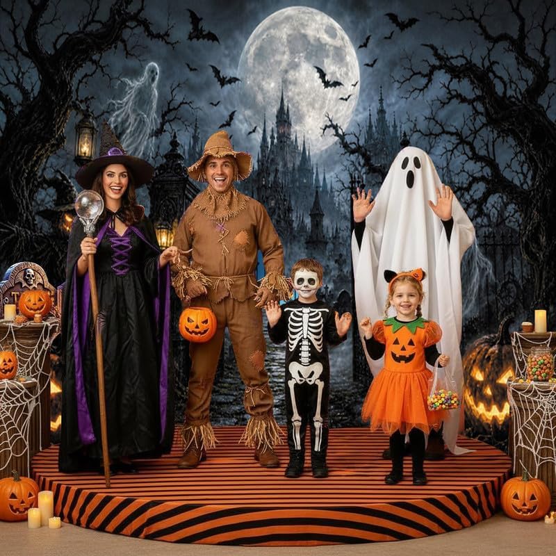 Halloween Graveyard Castle Backdrop 10x8ft, Spooky Ghost Pumpkin Gothic Haunt...
