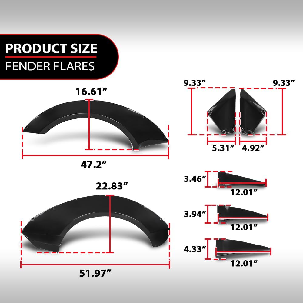 ANDPLAY 4PCS Fender Flares with Front Canards Compatible with Chevy Camaro ZL1 Only 2010 2011 2012 2013 2014 2015 MB Style Black