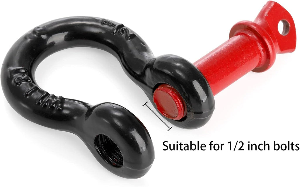 Bekith 6 Pack 1/2" D Ring Shackle 2.0 Ton (4,000 lbs) Capacity with Screw Pin Heavy Duty Shackles for Tow Strap, Winch, Off-Road Truck Vehicle Recovery