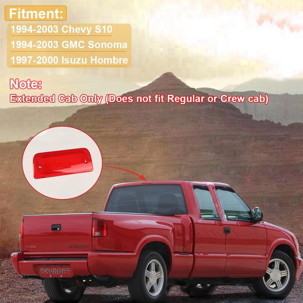 3rd Third Brake Light Lens Red Cover with Seal Gasket Extended Cab Only Compatible with 1994-2003 Chevy S10 GMC Sonoma 1997-2000 Isuzu Hombre High Mount Stop Lamp Assembly