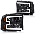LED DRL Headlights Assembly Front Headlamp Clear Lens Black Housing Amber | Compatible with Ford F250 F350 F450 F550 Super Duty 2005-2007, Fit Ford Excursion 2005, Reflector