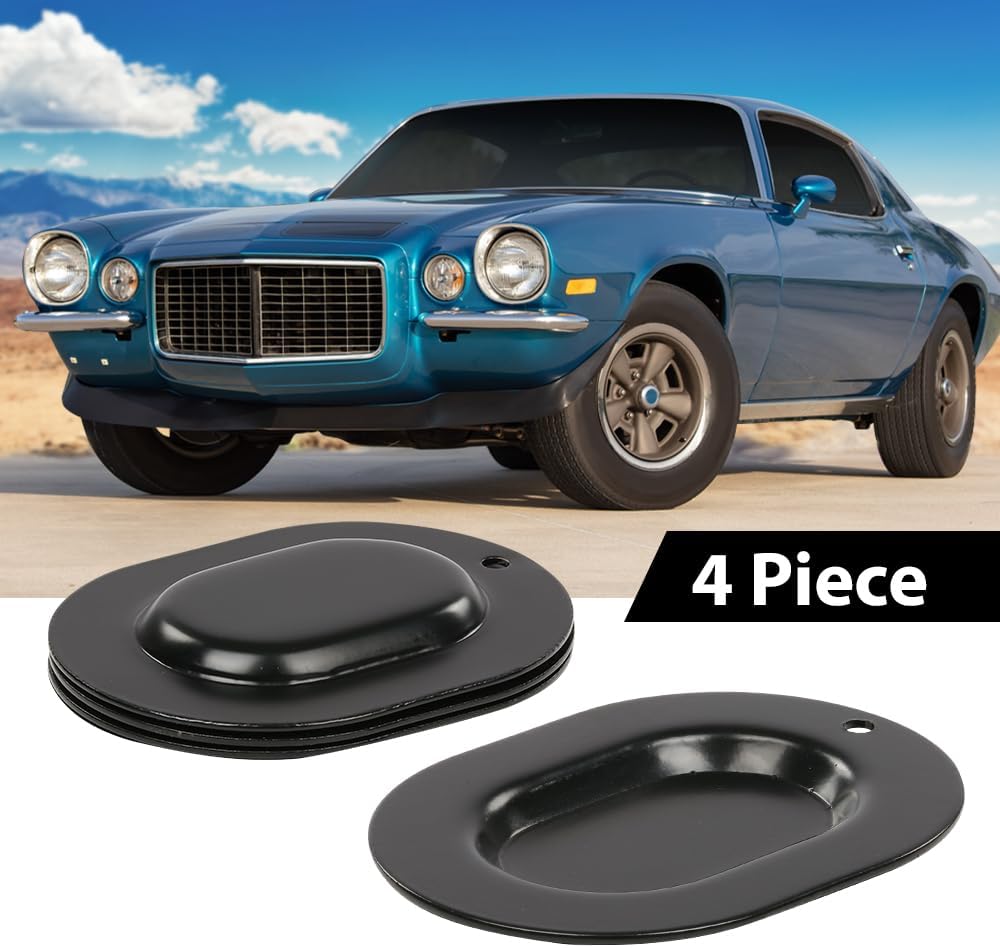 ANDPLAY 4pcs Trunk Floor Pan Drain Plug Plate Set Metal Compatible with A-Body, Chevelle, GTO, 442, GS 1967-1972 Fit A-Body, Chevelle, Lemans, Cutlass, Skylark 1973-1977 Black