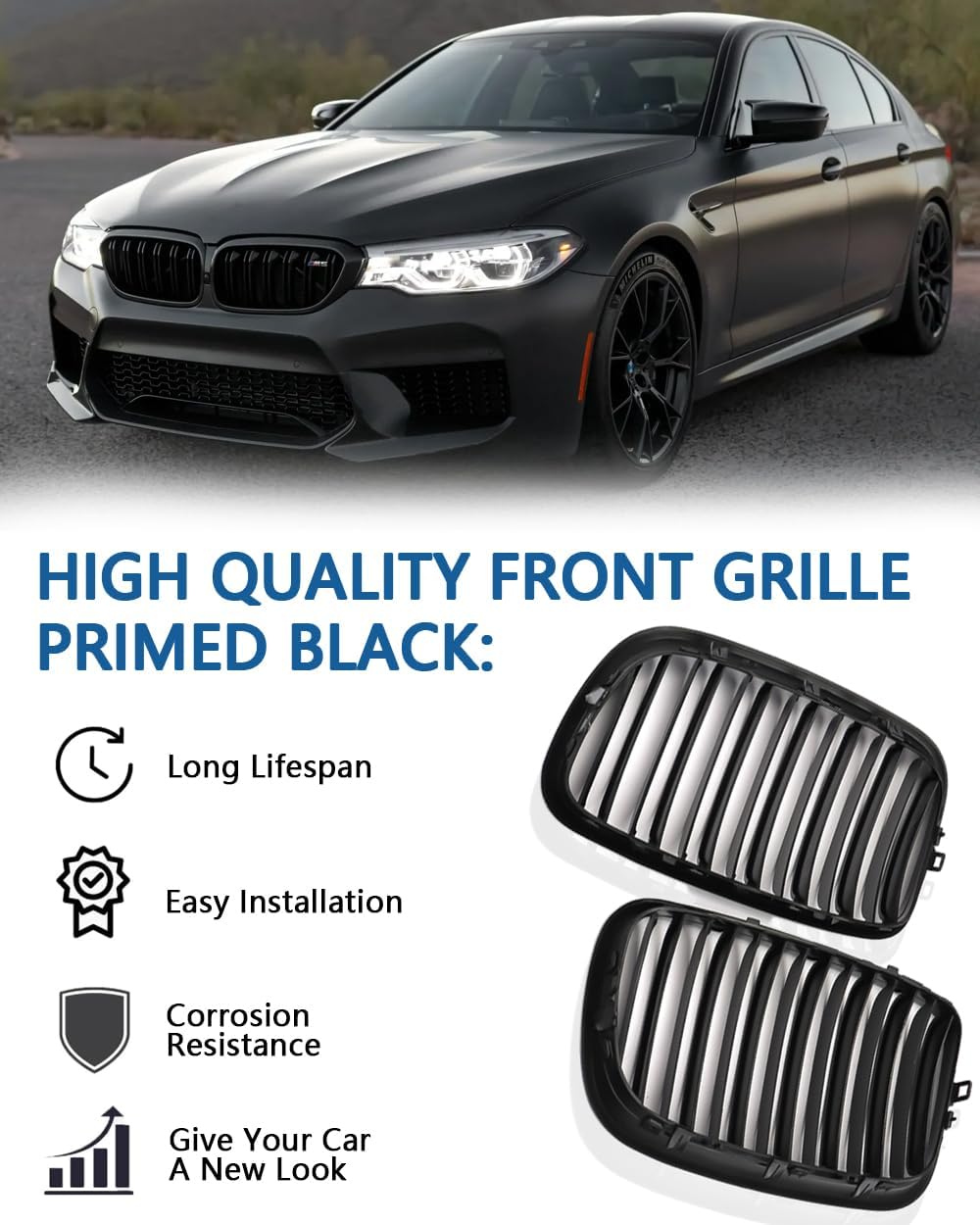 Double Slats Gloss Black Front Grill Compatible with 2012-2018 BMW 3 Series F30 F31 F35 320i 328i 335i, ABS Kidney Grille