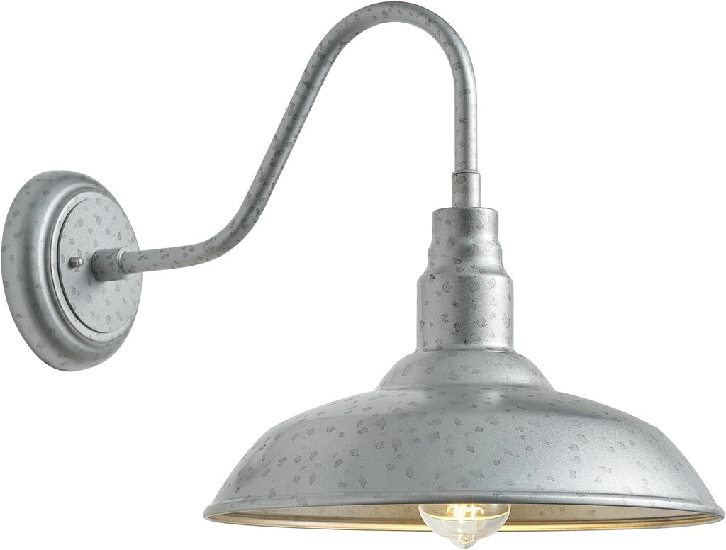 10'' Dome Outdoor Gooseneck Barn Light, Galvanized Steel Exterior Wall Lantern