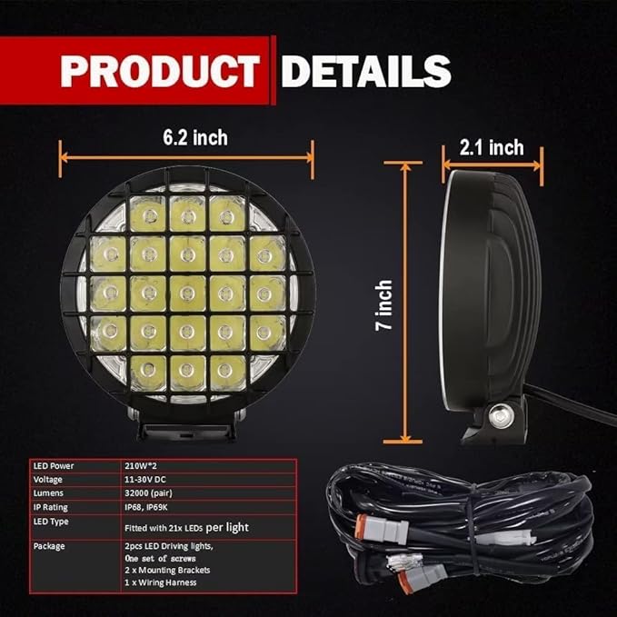 BIGLION.X 6-Inch Round LED Offroad Light 2pcs 210W 32000LM Super Bright Spot - Image 2