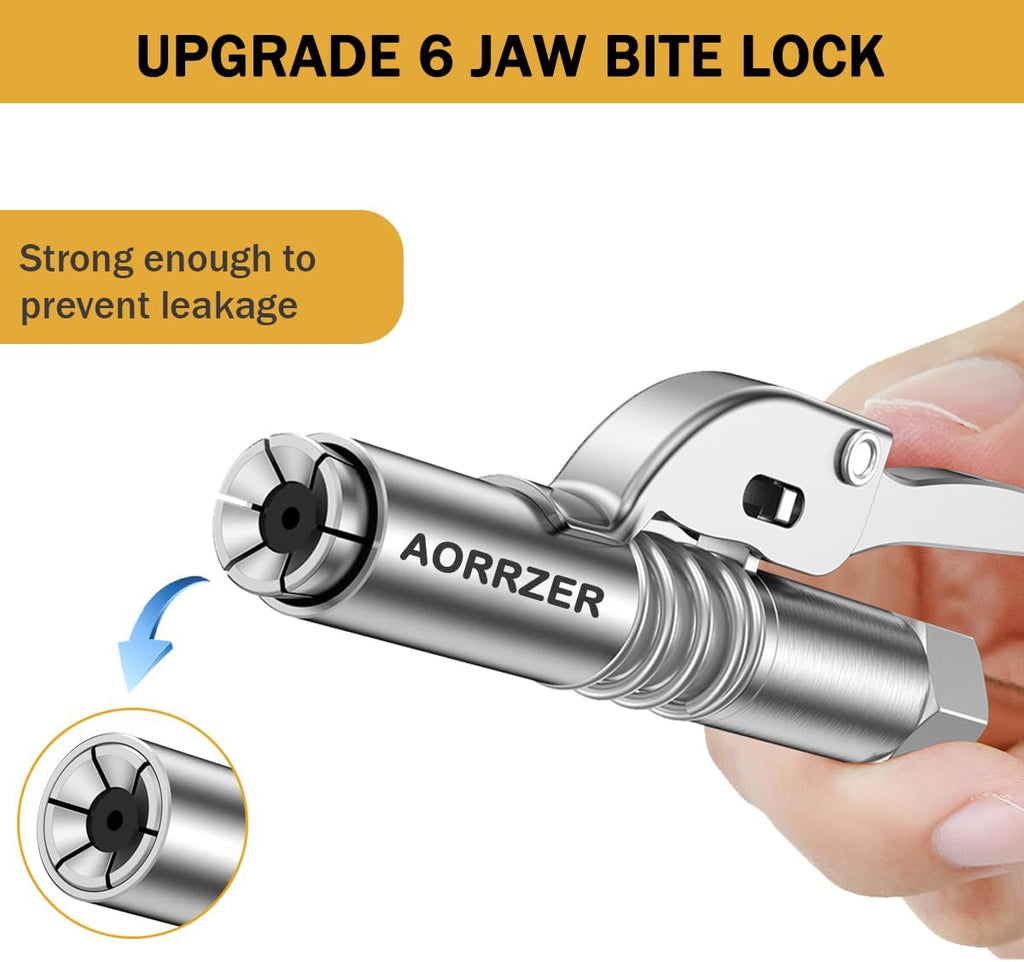 Grease Gun Coupler 2 PCS, Strong Lock-on Greases Gun Couplers | 12000 PSI High Pressure Coupler Quick Release Grease, and Compatible with All Grease Guns 1/8" NPT Grease Gun Fittings ﻿