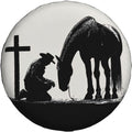 Cowboy Horse Cross Praying Spare Tire Cover for RV Camper SUV Truck, Waterproof Polyester Tire Wheel Cover, Universal Fit Outdoor Spare Wheel Protector with 15in
