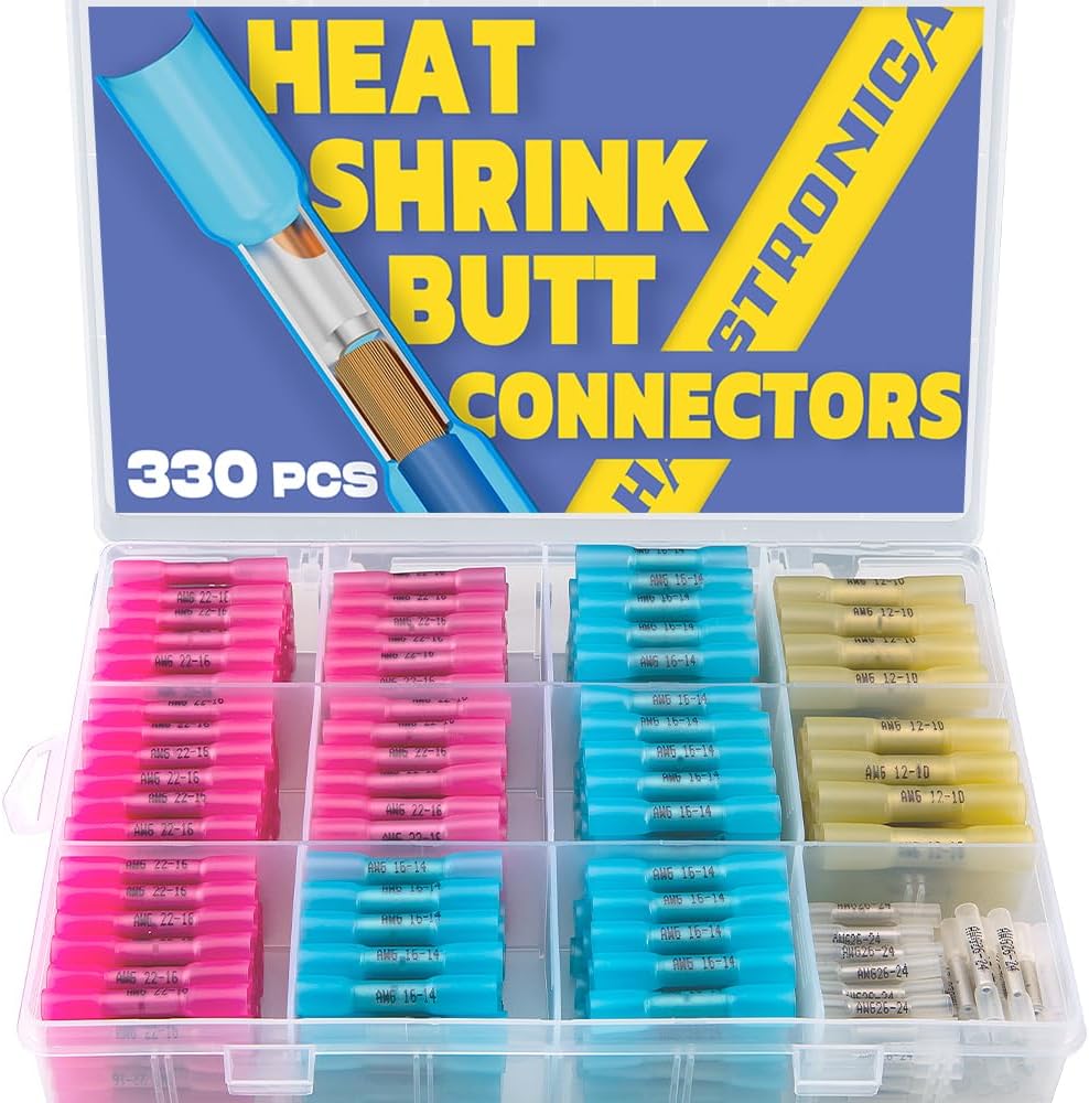 haisstronica 330pcs heat shrink butt connectors, 26-10 awg, main product view