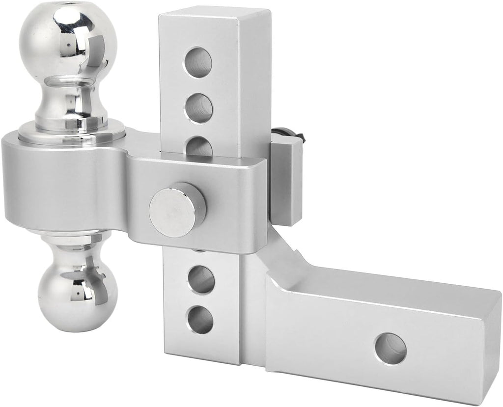Adjustable Trailer Hitch 6in Drop Rise, Heavy - Duty Stainless Steel Receiver Hitch Kit for 2in Trailer Towing, 12500 LBS Capacity with Traction Hook (Electroplated Silver)