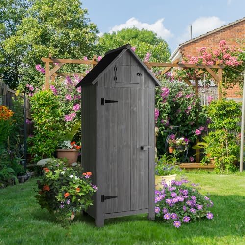 vingli outdoor wooden storage shed, garden shed outside shown in use