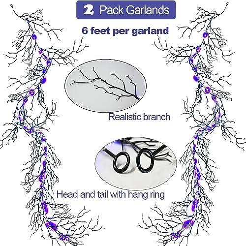 HamiFinee Halloween Dead Branch Garland with Timer 2 Pack 6 Feet 30 LED Batte...
