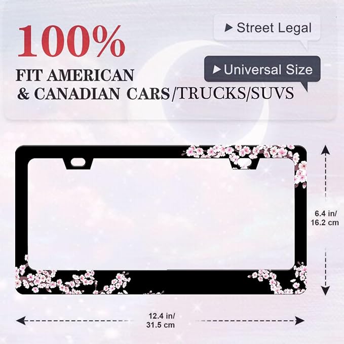 Cherry Blossom License Plate Frame-2 PCS Cherry Floral Flowers License Plate - Image 5