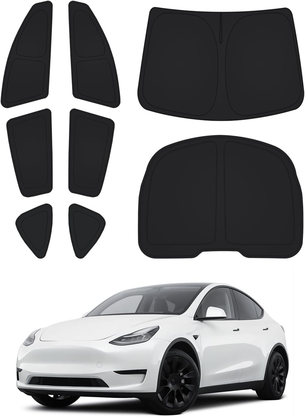Canvcle Windshield Sun Shade for Tesla Model Y 2020-2024 Accessories Side Rear Window Shade Cover Set Window Sun Visor Blocker Privacy Cover for Camping Keep Vehicle Cool Black 8PCS (Not for Juniper)