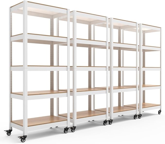 HOMEDANT House White 5-Tier Metal Rolling Cart Shelf Rack Casters Heavy Duty by TheBestOrganizingSolution