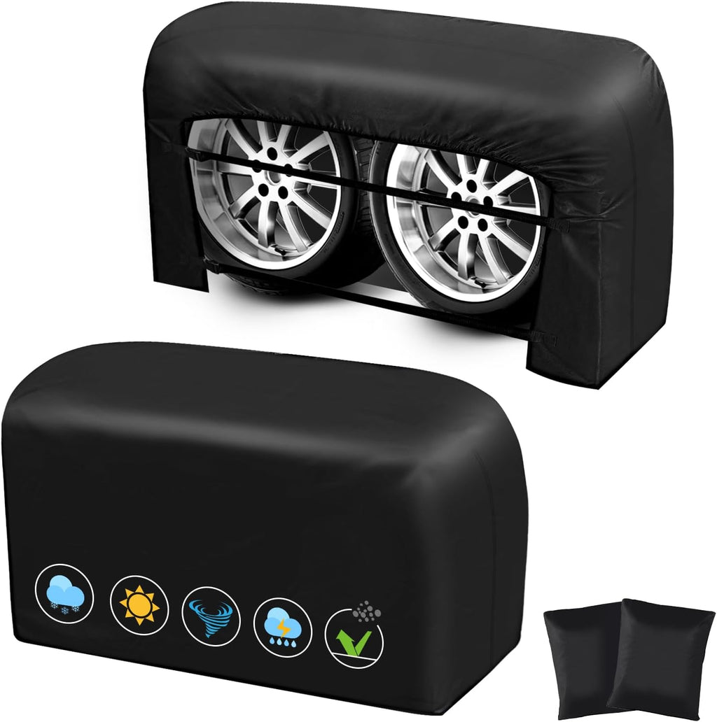 RV Tire Covers 2 Pack, 840D Heavy Duty Dual Trailer Tire Covers Fits 27"-30" Diameter Tires,Waterproof RV Wheel Covers with Waterproof Strip,2 Windproof Buckles，Universal Wheel Covers for Truck
