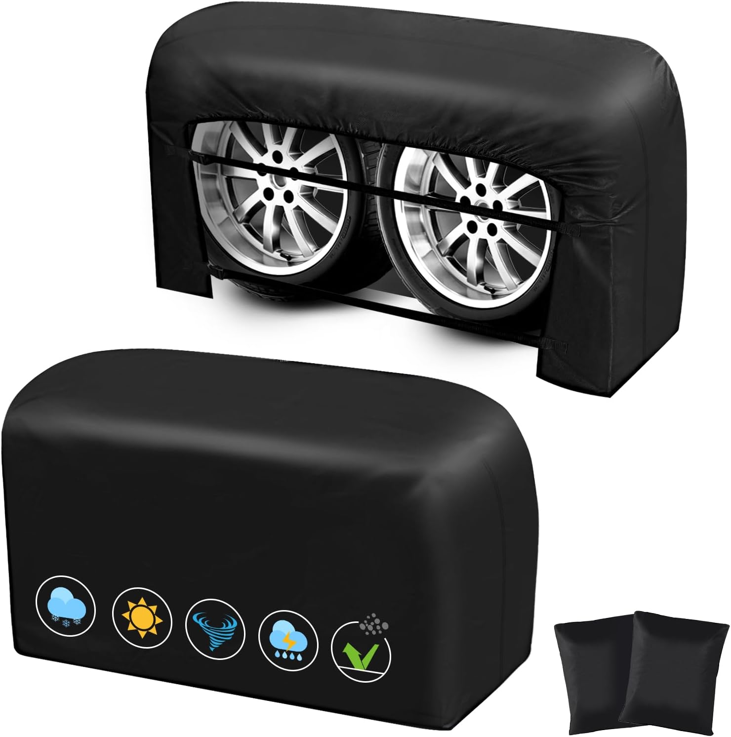 RV Tire Covers 2 Pack, 840D Heavy Duty Dual Trailer Tire Covers Fits 27"-30" Diameter Tires,Waterproof RV Wheel Covers with Waterproof Strip,2 Windproof Buckles，Universal Wheel Covers for Truck