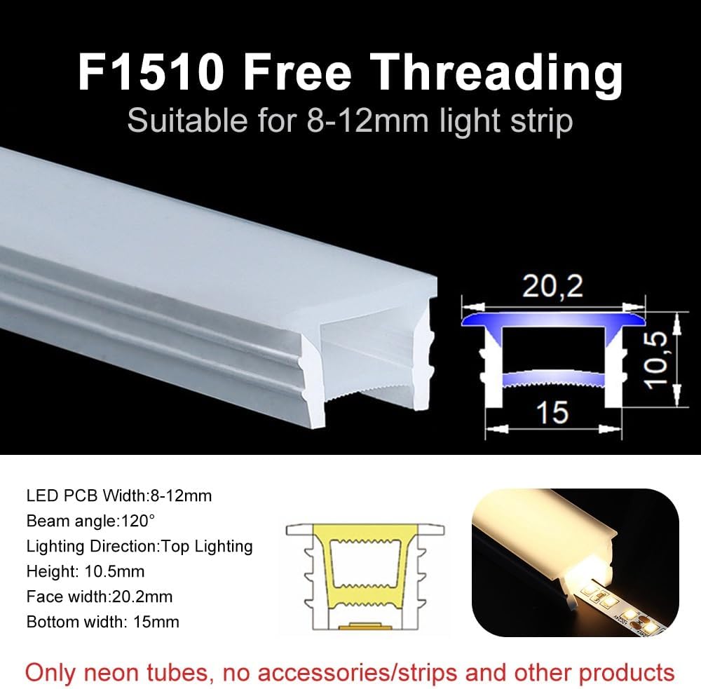 1M Soft Silicone Neon Tube for LED Strips - Removable, Bendable Cover | White,F1510