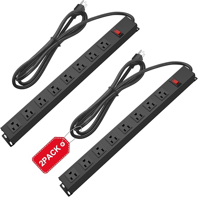 2Pack Metal 8 Outlet Mountable Power Strip, Wall Mount Outlet Heavy Duty by HHSOET