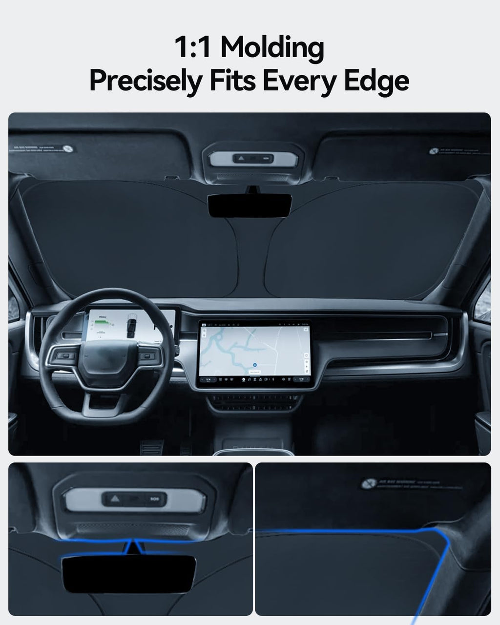 Windshield Sunshade for 2022 2023 2024 Rivian R1S/R1T Accessories Foldable Sun Shield Block UV Rays with Dual-Silver Coating& Nano Ice Crystal Cooling Keeps Car Interior Cool& Protected