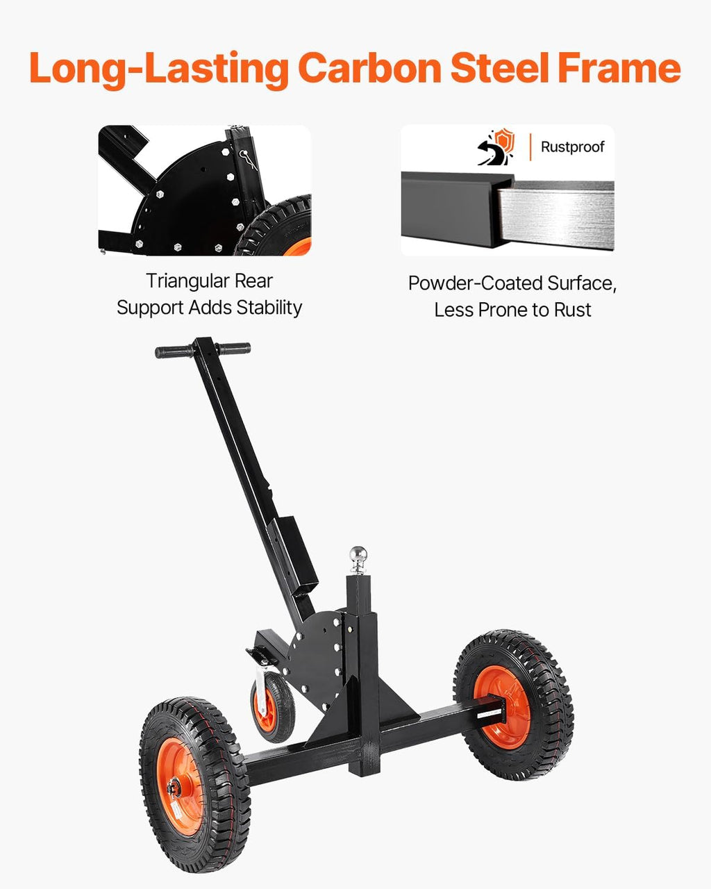 VEVOR Trailer Dolly, 1500lbs Tongue Weight Capacity, 2 in 1 Trailer Mover with 2 in Ball, 16 in Pneumatic Tires and Universal Wheel, Portable Tow Dolly for Moving Car RV Trailers