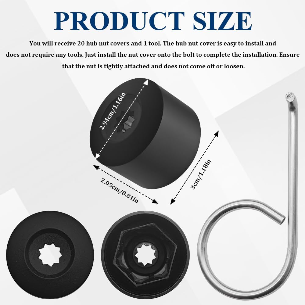 20PCS Lug Nut Cover, Wheel Studs and Lug Nuts, 17mm Wheel Nut Covers with Removal Tool, Car Accessories Universal Auto Hub Exterior Decoration Protective Cover Suitable for Most Vehicles